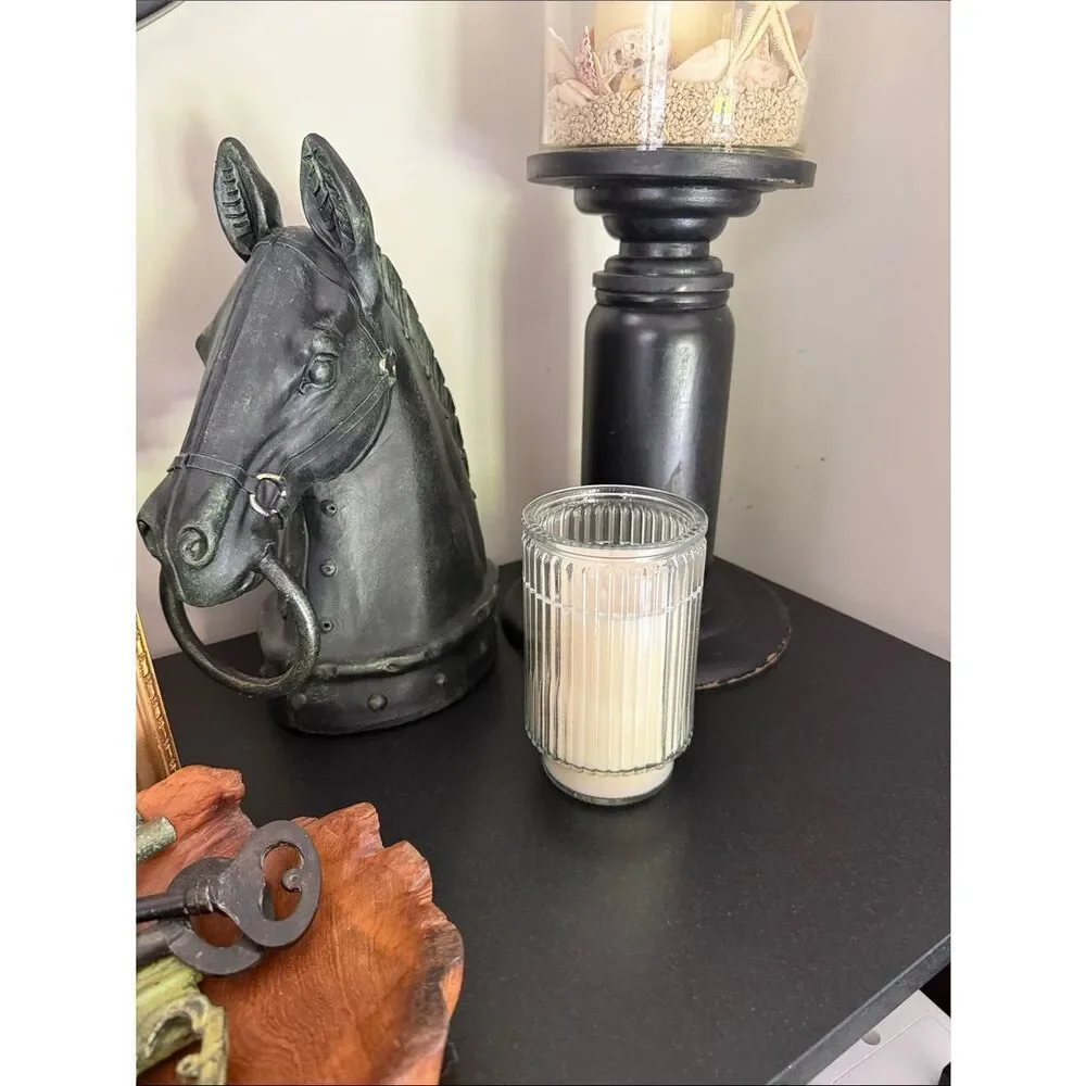 Set of 2 Vanilla Cashmere Ribbed Glass Candles 14 oz Each
